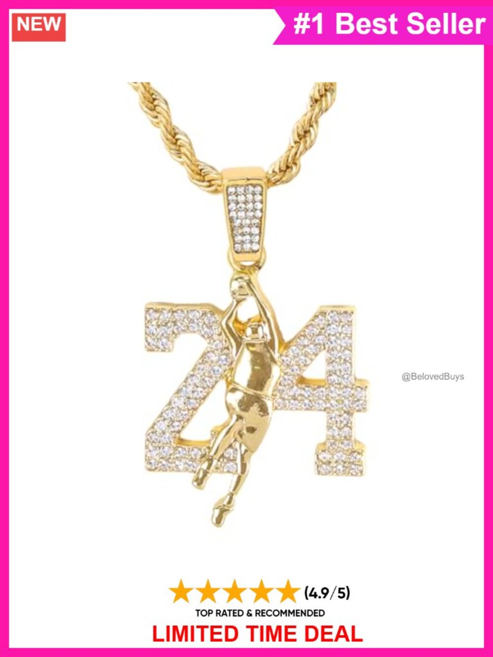 Men's Iced-Out Basketball Pendant 4mm Rope Chain 14k Gold Tone Necklace